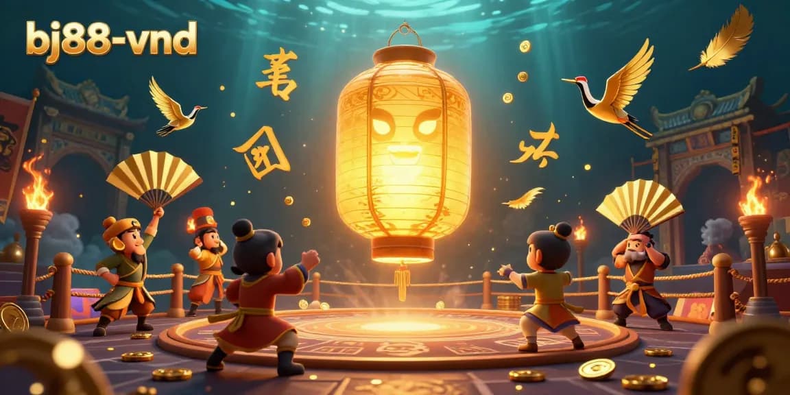 Experience thrilling gameplay at bj88-vnd in a vibrant casino with golden elements and spirited characters.