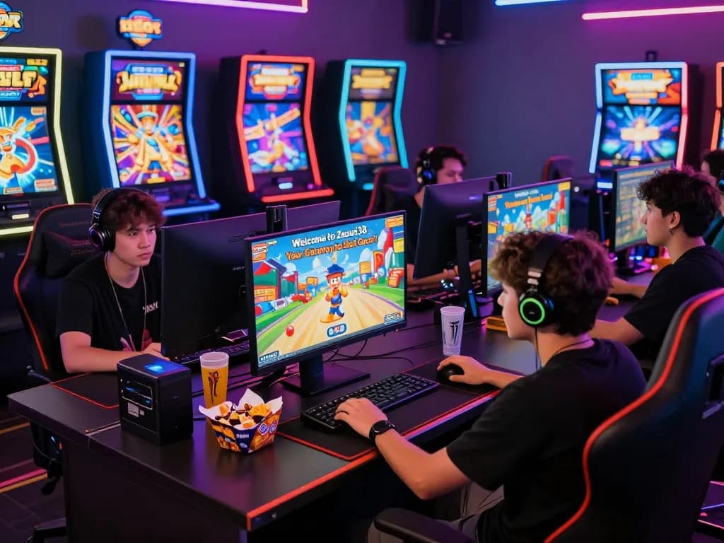 Engaged players enjoying a gaming session at Zeus138, the hub for slot gacor excitement and big wins.