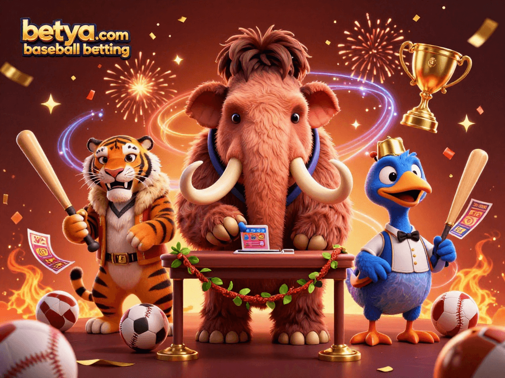 Experience betting excitement with betya.com baseball betting, featuring dynamic sports characters and elements.