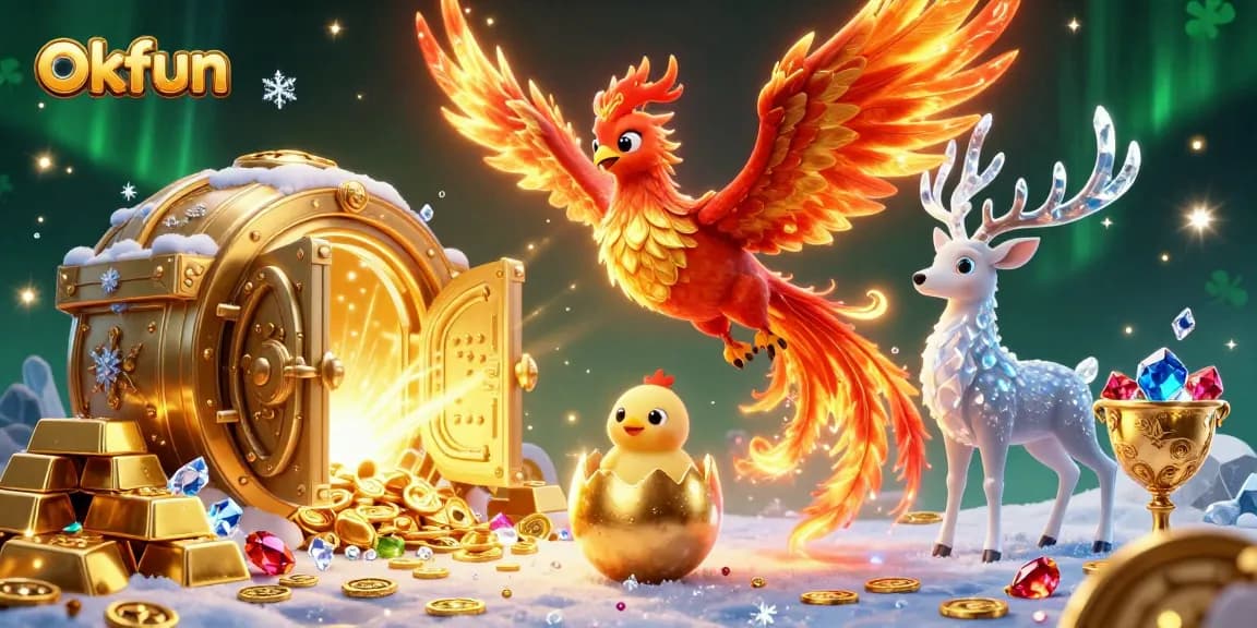 Experience thrilling moments at okfun with vibrant casino elements and a magical scene of luck and fortune.
