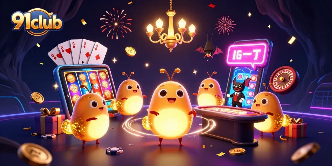 Experience the vibrant 91club casino atmosphere with bioluminescent glowworms and dynamic gaming elements.