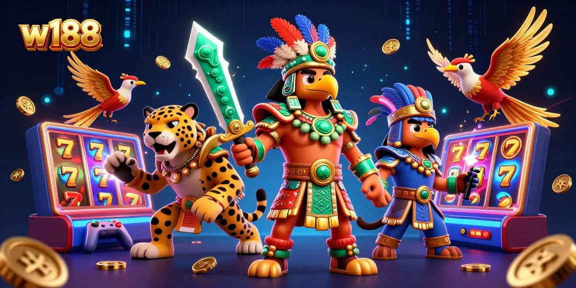 Experience the excitement of w188 with vibrant slot games featuring dynamic characters and gold coins.