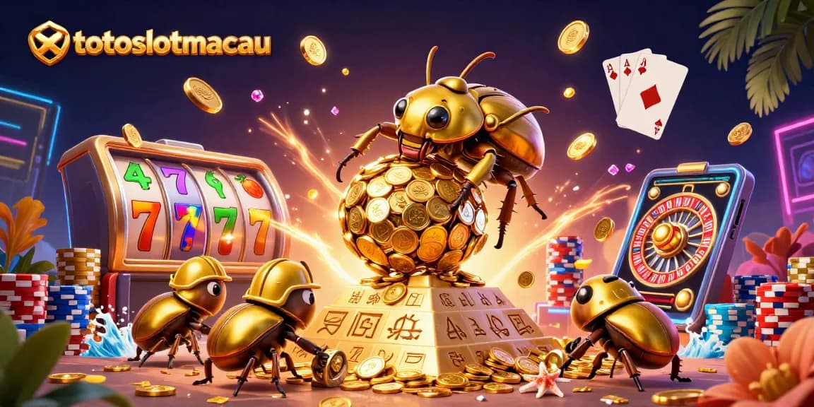 Spin the reels and win big with totoslotmacau featuring golden coins and vibrant gambling elements.