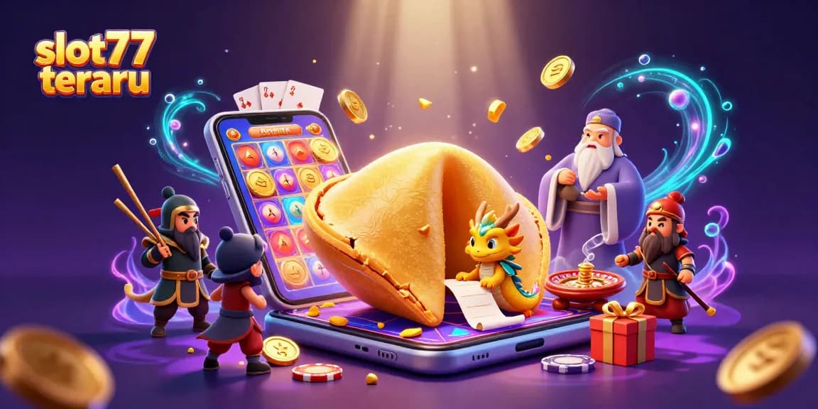 Experience thrilling wins with slot77 terbaru, featuring a magical scene of fortune and gaming excitement.
