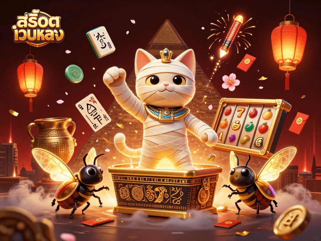 Engage in thrilling สล็อตเว็บตรง gameplay with vibrant Egyptian-themed casino scenes.