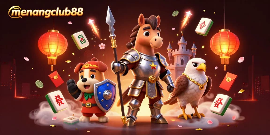Win big at menangclub88 with thrilling adventures in a vibrant casino-themed illustration.