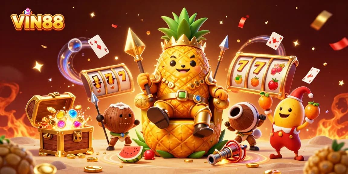 Engage in thrilling gameplay at VIN88 with golden treasures and vibrant casino graphics.