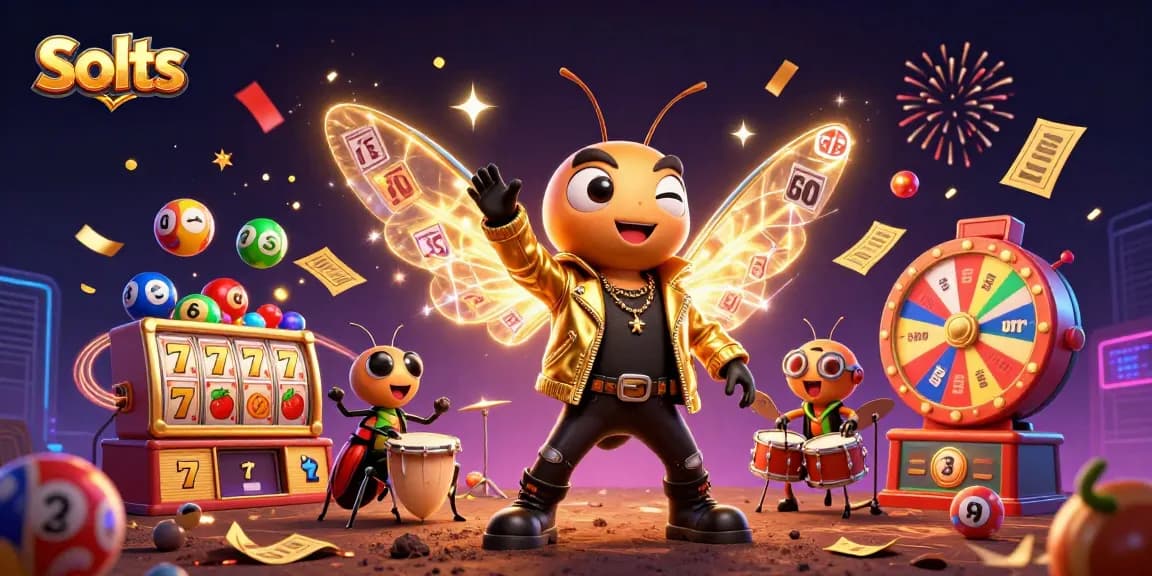Experience thrilling Slots with a vibrant 3D casino scene featuring energetic characters and dynamic elements.