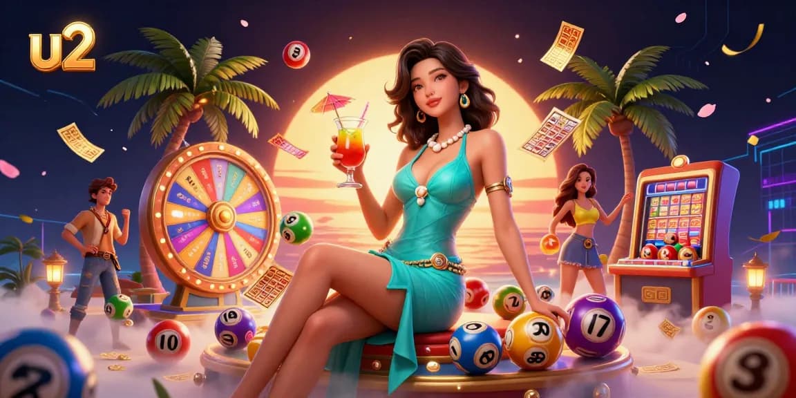 Play exciting u2 casino games with vibrant colors, dynamic elements, and a glamorous atmosphere.