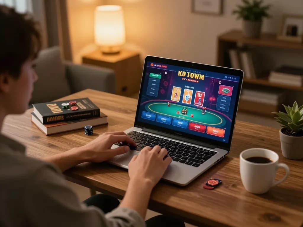 Engaging online gaming experience showcasing Chính sách bảo mật with a player at a laptop, emphasizing safe gaming.