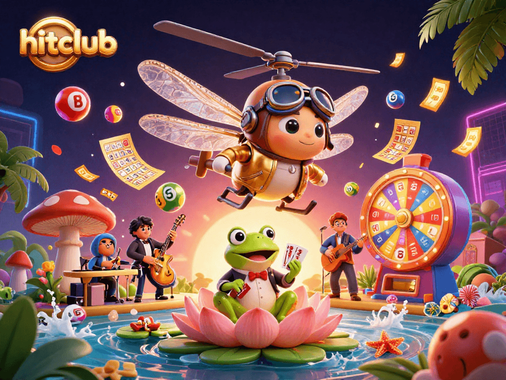 Experience excitement with hitclub's unique gaming scene featuring a dragonfly pilot and triad of entertainers.