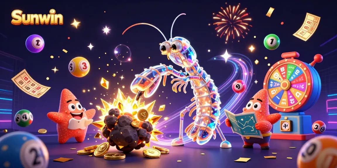Experience thrilling wins at Sunwin as a vibrant galactic scene celebrates with colorful lottery balls and golden prizes.