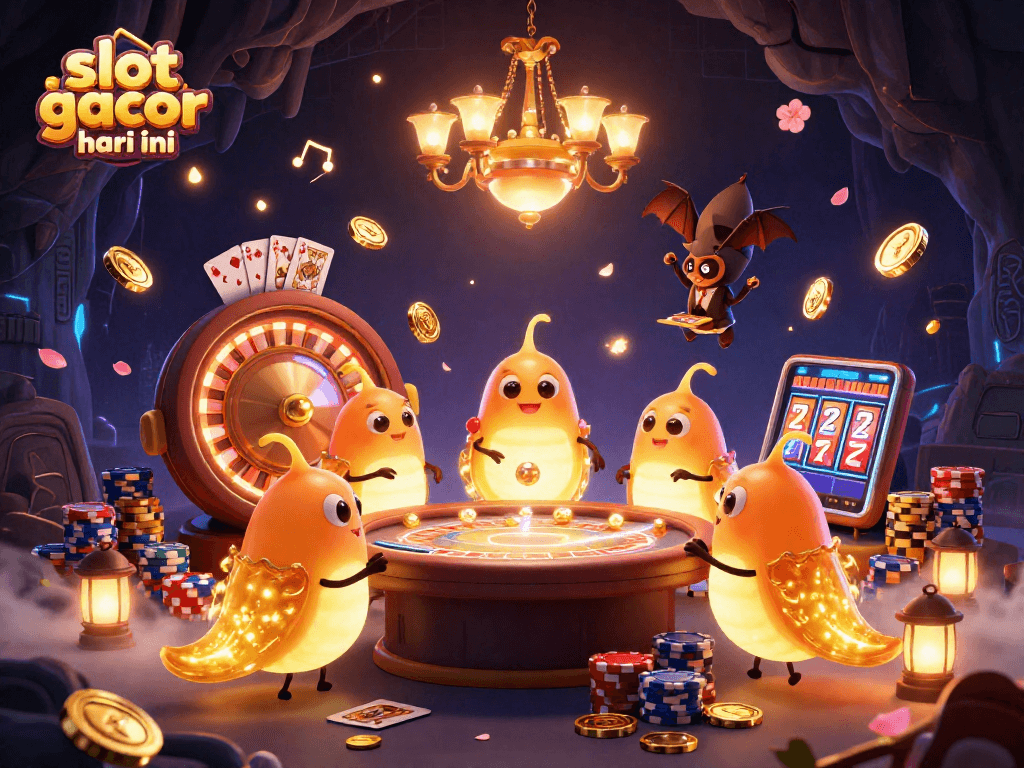 Experience excitement at slot gacor hari ini with lively glowworms illuminating a vibrant casino scene.