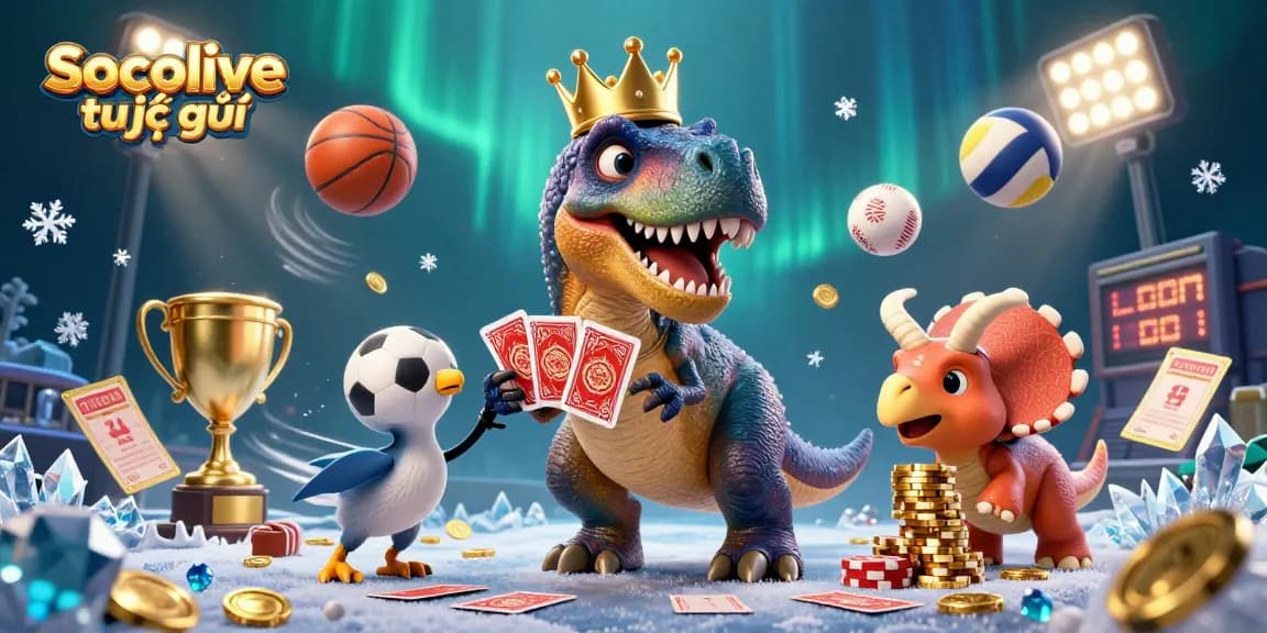 Experience Socolive trực tiếp with an engaging 3D illustration showcasing exciting sports betting and dynamic characters.