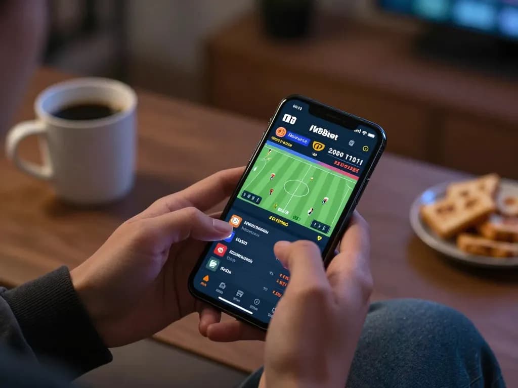 Engaging in nk88 bet sports betting on a smartphone, showcasing live odds and match excitement