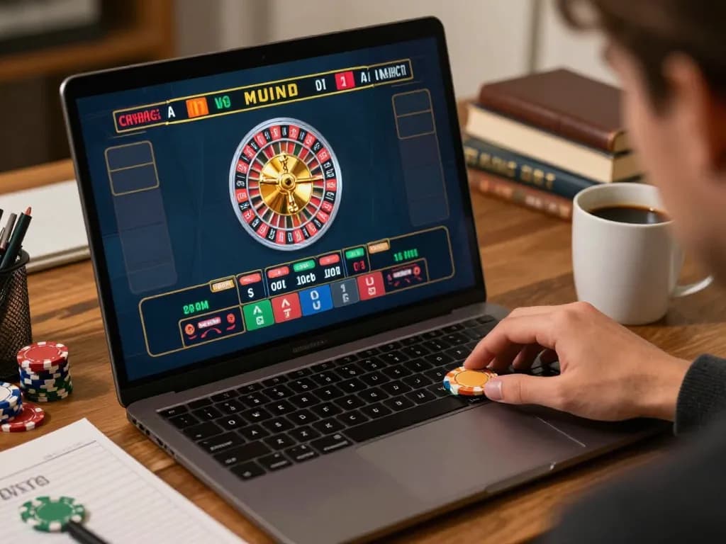 trang chủ 98win online roulette game with player placing bets on laptop