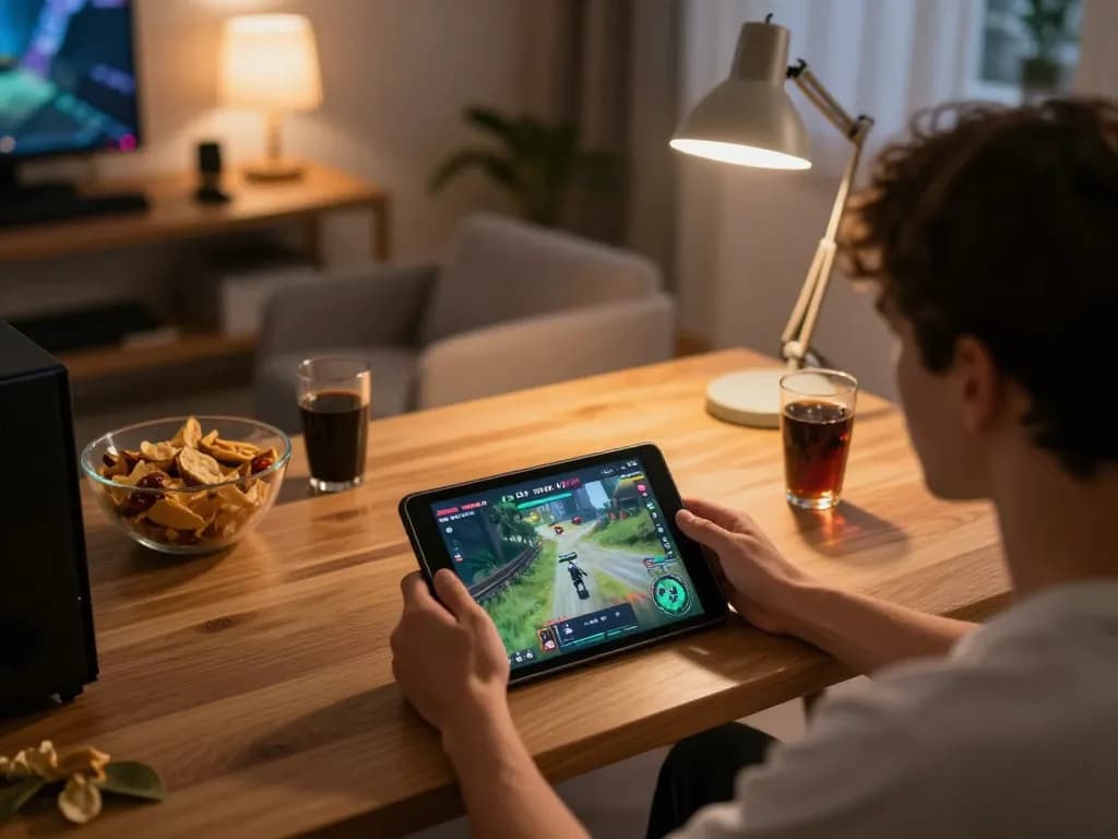 Engaging with popular nsfw games apk on a tablet in a cozy gaming setup
