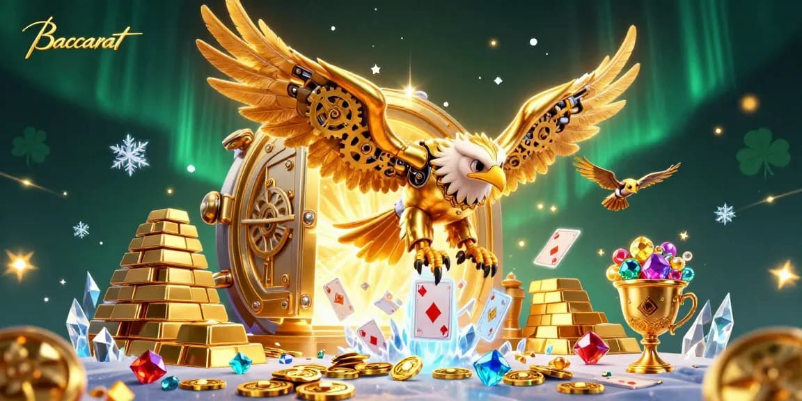 Master Baccarat strategies come to life in a vibrant 3D casino illustration featuring golden treasures.