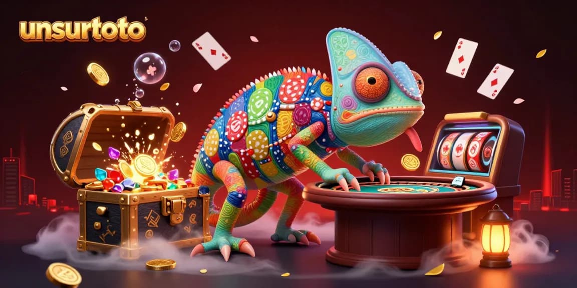 Experience the thrill of unsurtoto with a vibrant casino scene featuring a lively chameleon owner.
