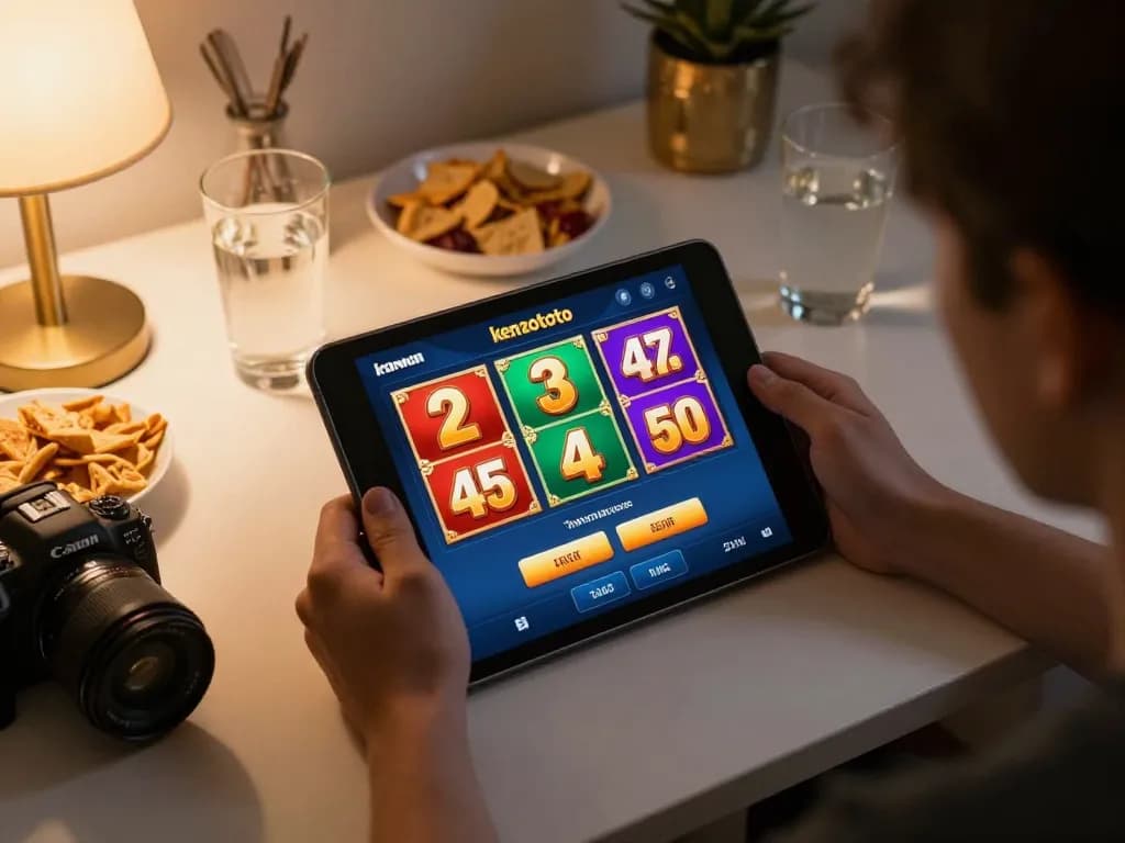 Menggunakan kenzototo login untuk perjudian online, menampilkan hasil lotere dinamis di tablet.