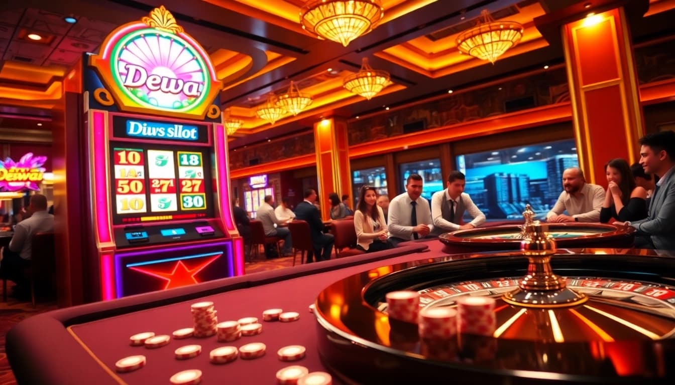 Experience thrilling gameplay at Dewa Slot with captivating casino elements and excited players.