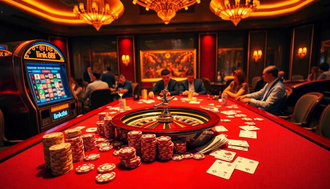 Engage with the excitement of link 88i in a vibrant casino scene showcasing poker play and roulette thrill.