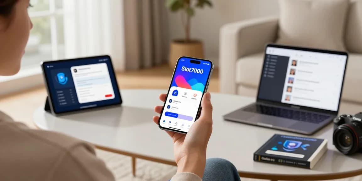 Experience seamless login with Slot7000 app displayed on a smartphone in a cozy living room.