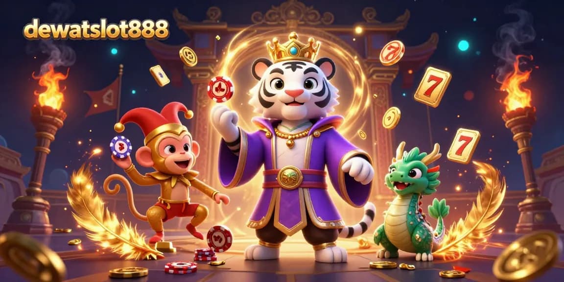 dewataslot888 menghadirkan gambar 3D naga giok hidup di sekeliling mesin slot dan koin emas.