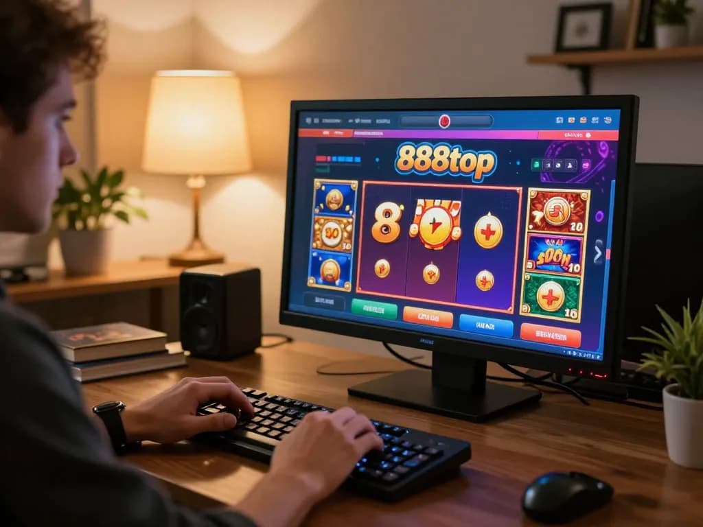 Player engaging with 888top online casino interface, showcasing exciting gameplay and strategy.