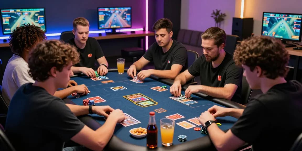 Engaging gaming experience at Rikvip with diverse players enjoying competitive card games and vibrant atmosphere.