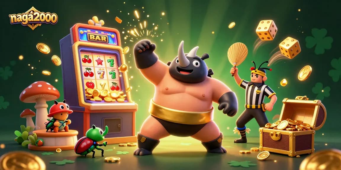 Permainan seru di NAGA2000 dengan slot dan jackpot yang mengeluarkan koin emas.