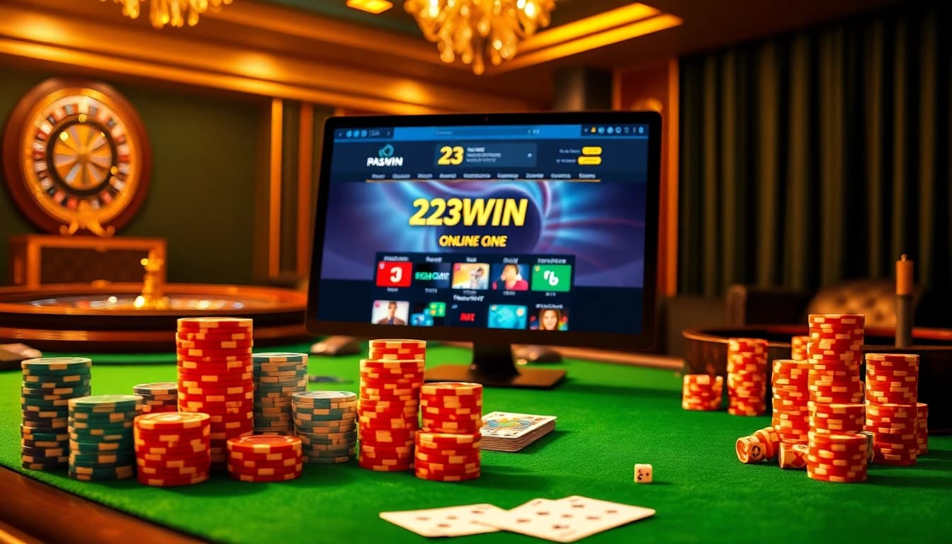 Experience the thrill of gambling with 23WIN's online platform featuring vibrant casino elements.
