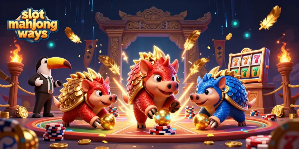 Jadikan slot mahjong ways lebih menarik dengan ilustrasi karakter pangolin dan elemen kasino yang dinamis.