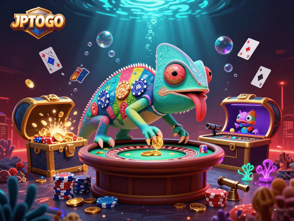 Elevate your gaming with JPTOTO's colorful chameleon casino theme and dynamic gambling elements.