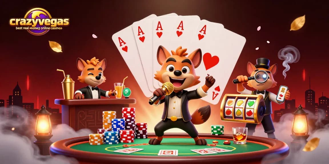 Experience the excitement with crazyvegas best real money online casinos featuring vibrant hyena characters in a lively casino setting.