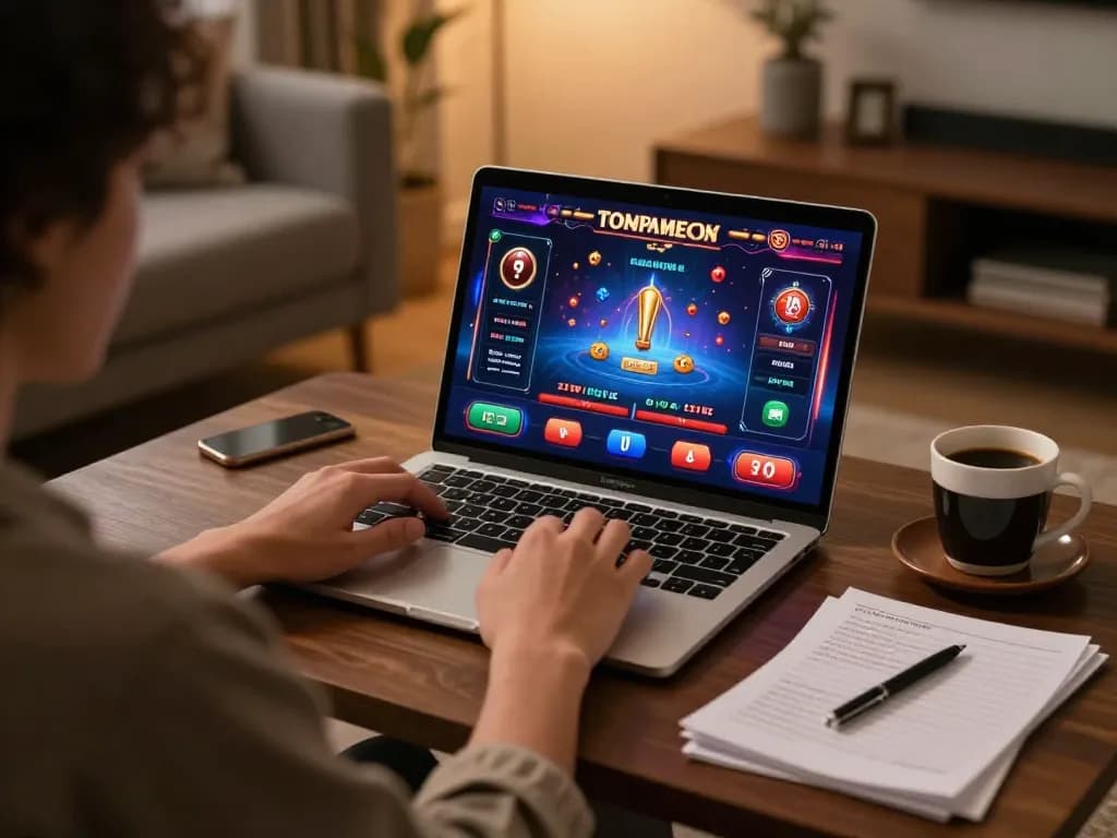 Engaged player at home using ok365 com to enjoy online casino games with a cozy ambiance