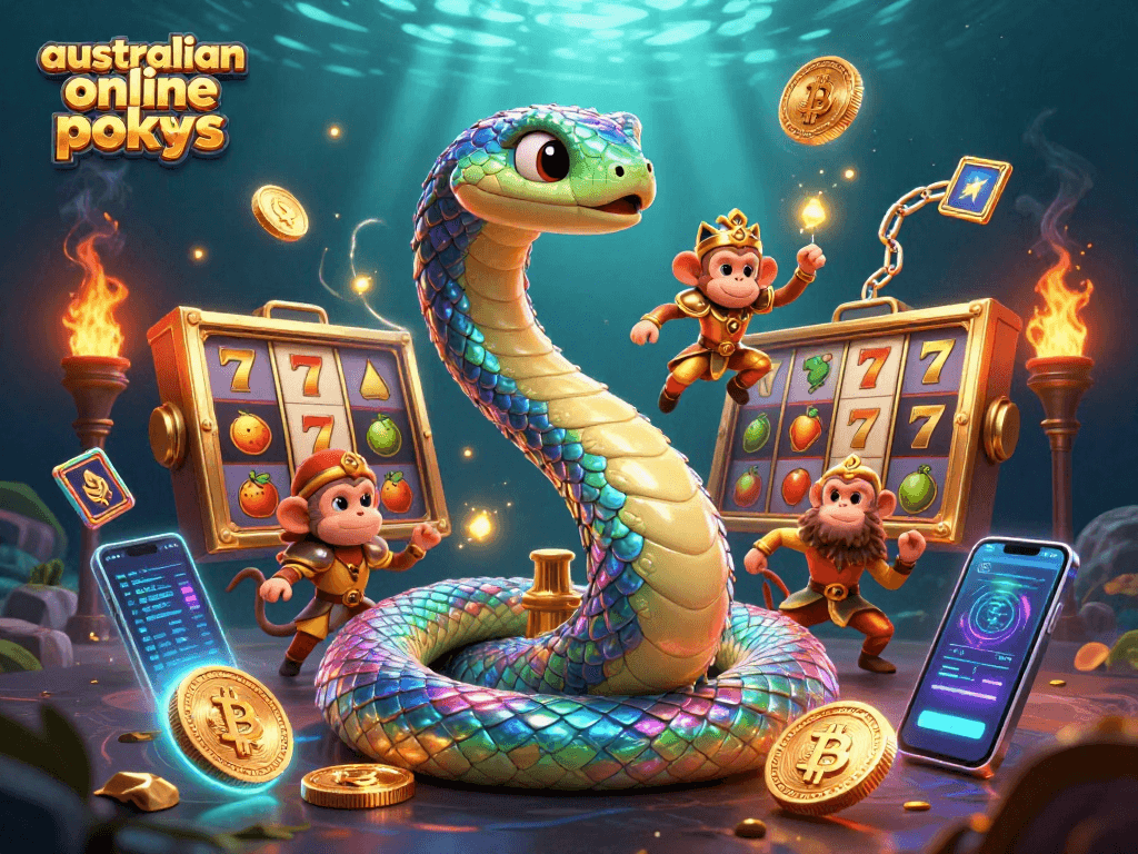 Spin to win with australian online pokies illustration featuring vibrant characters and casino elements.