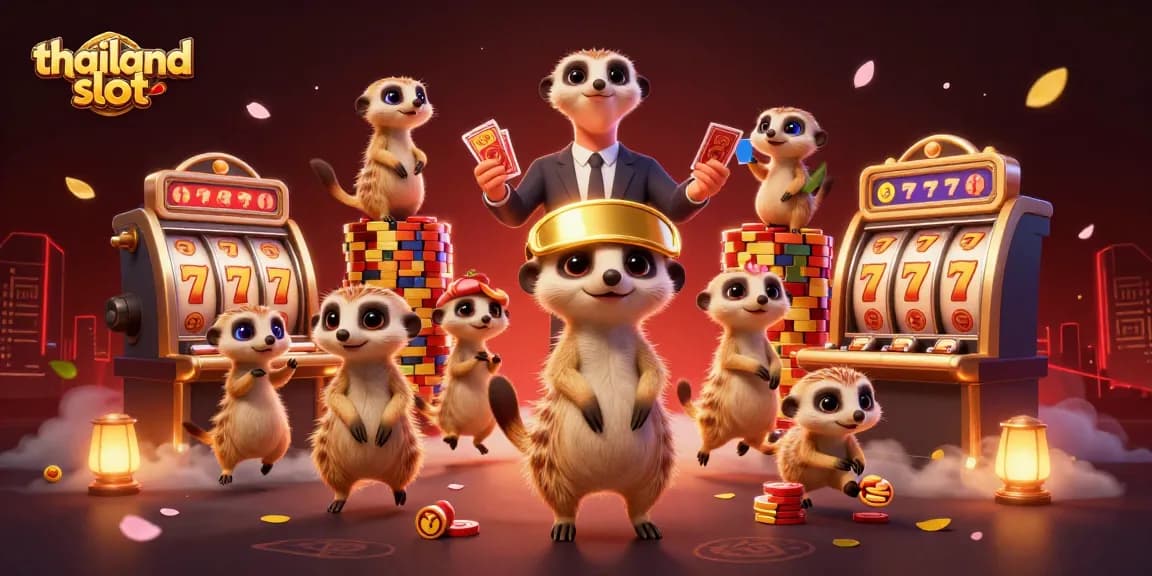 Engage in thrilling gameplay at thailand slot with adventurous meerkats running a vivid casino scheme.