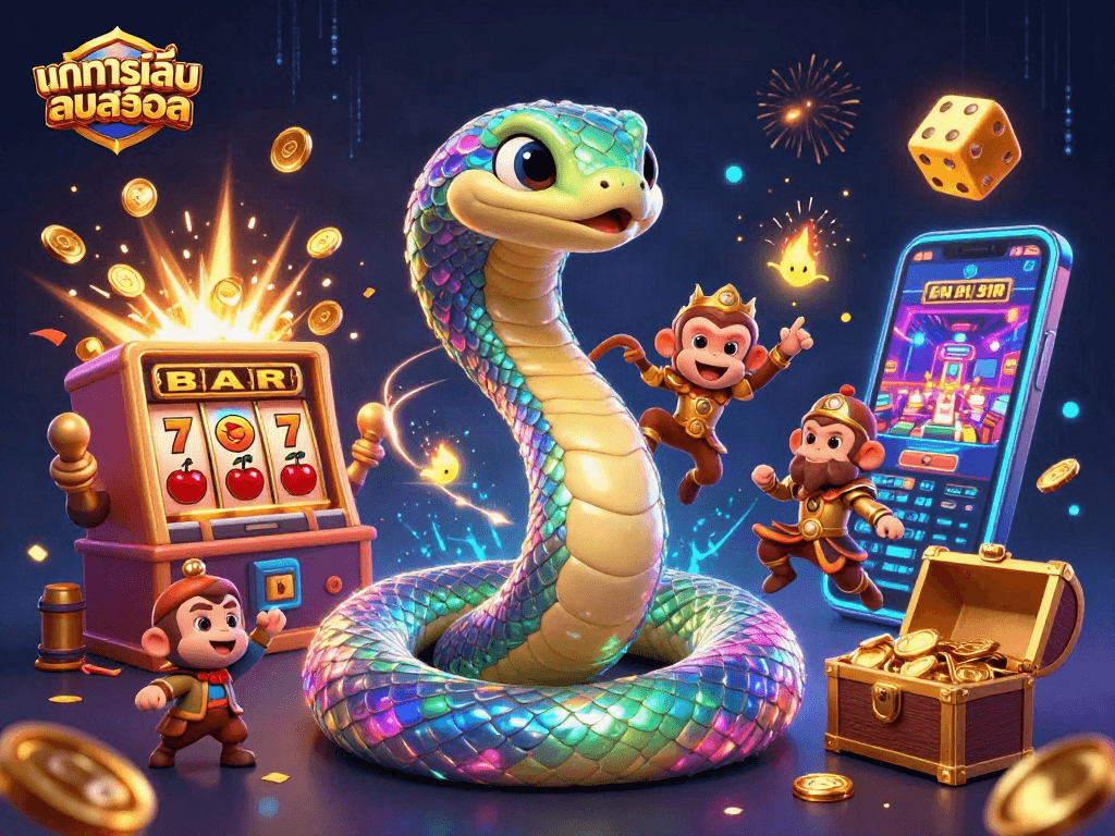 Play ทดลองเล่นสล็อต with thrilling visuals, featuring a colorful jackpot scene and interactive gaming elements.