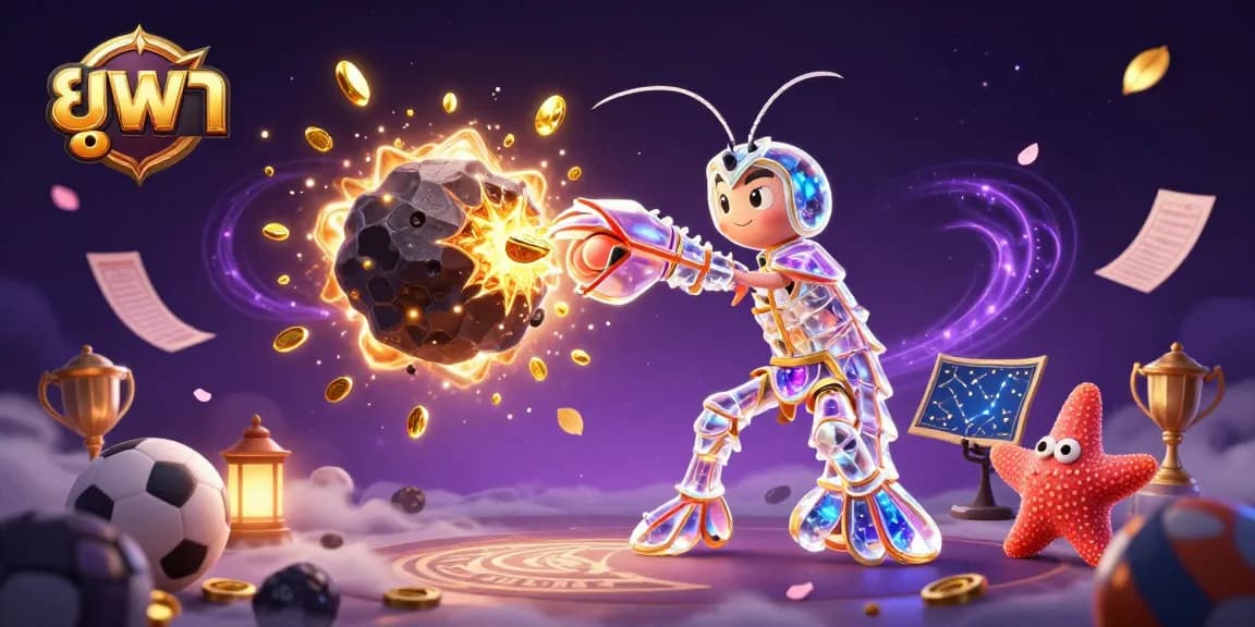 Your ultimate gambling adventure awaits with ยูฟ่า, illustrated by a galactic samurai shrimp amidst dynamic sports betting elements.