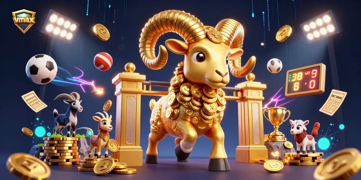Experience the excitement of vmax betting with a charging golden ram amidst vibrant casino elements.