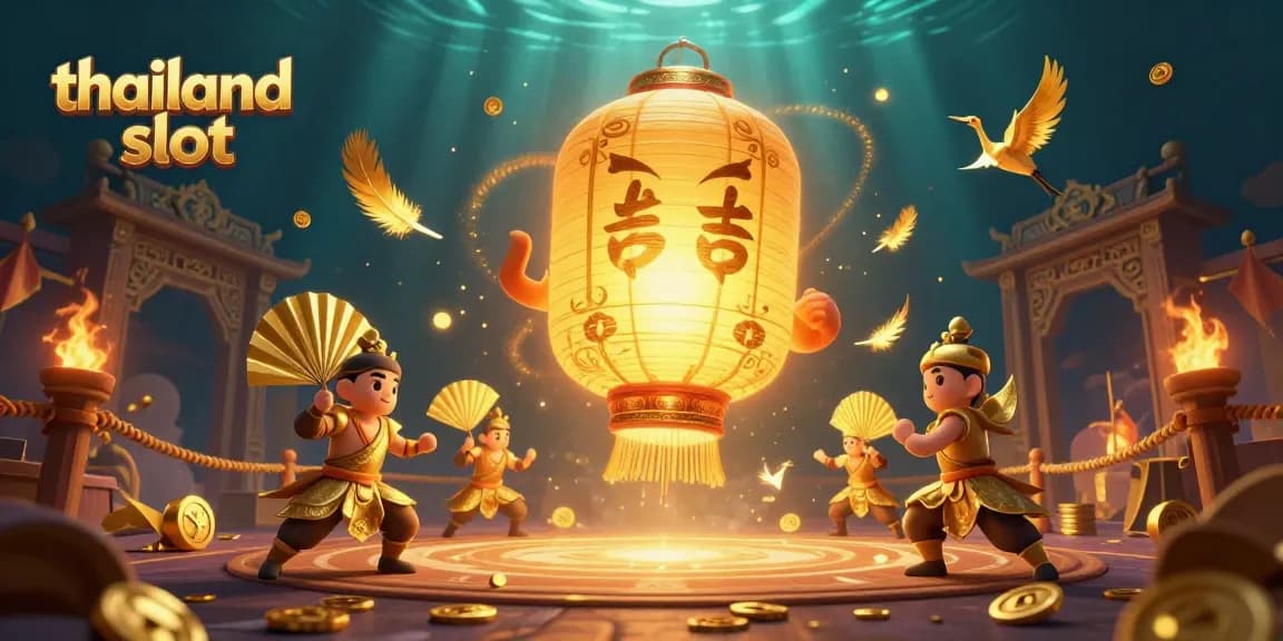Play thrilling thailand slot games in a vibrant 3D casino scene showcasing colorful characters.