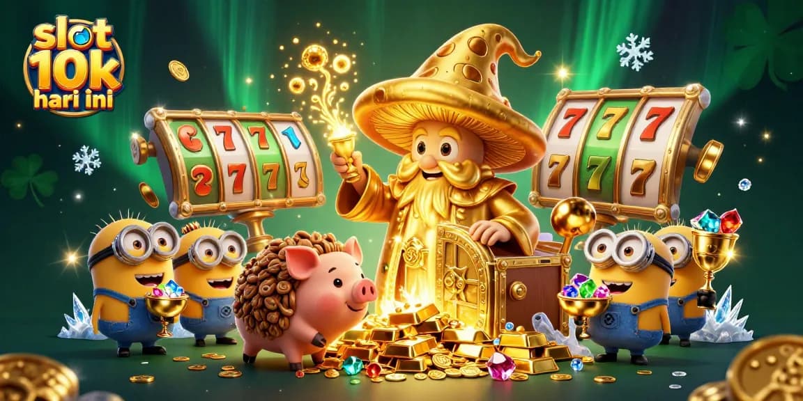 Experience the thrill of slot 10k hari ini with a magical wizard, treasure, and sparkling gems.