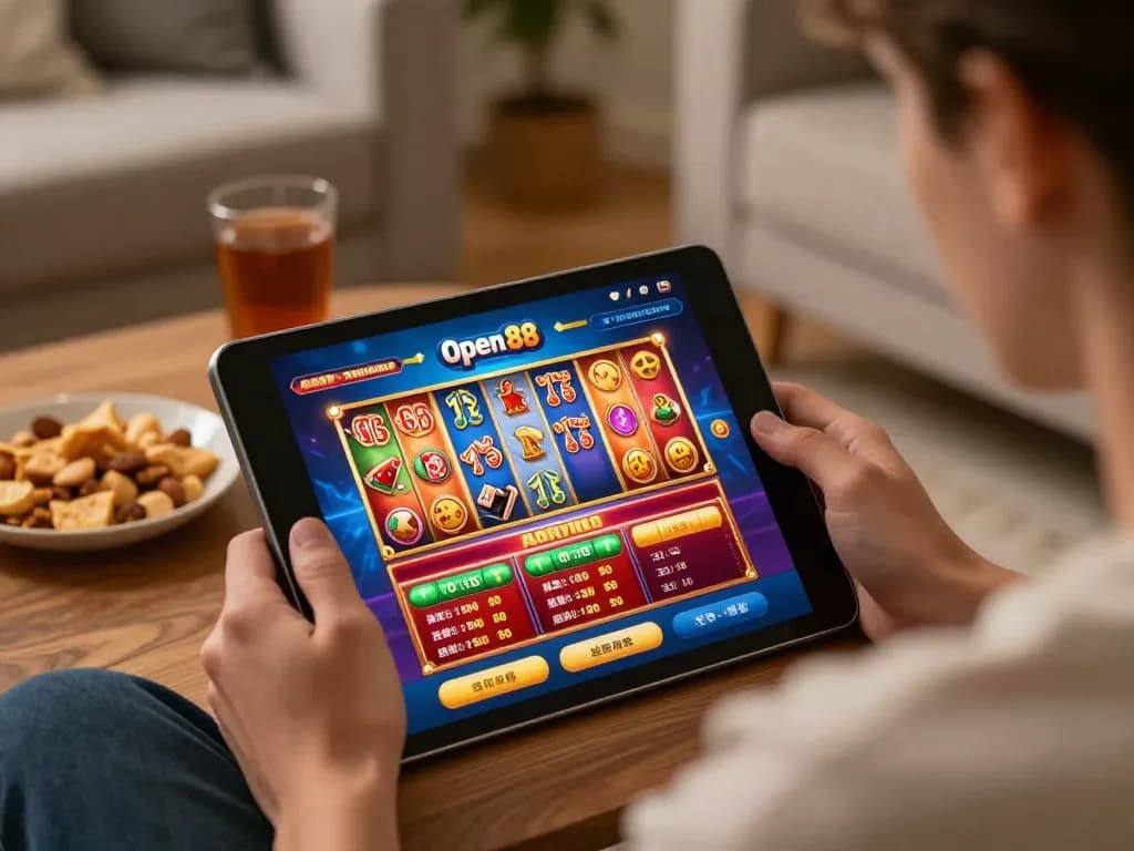 Player immersed in Open 88 online casino app, showcasing dynamic gaming experience