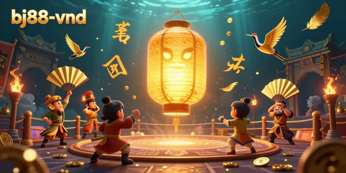 Experience thrilling gameplay at bj88-vnd in a vibrant casino with golden elements and spirited characters.