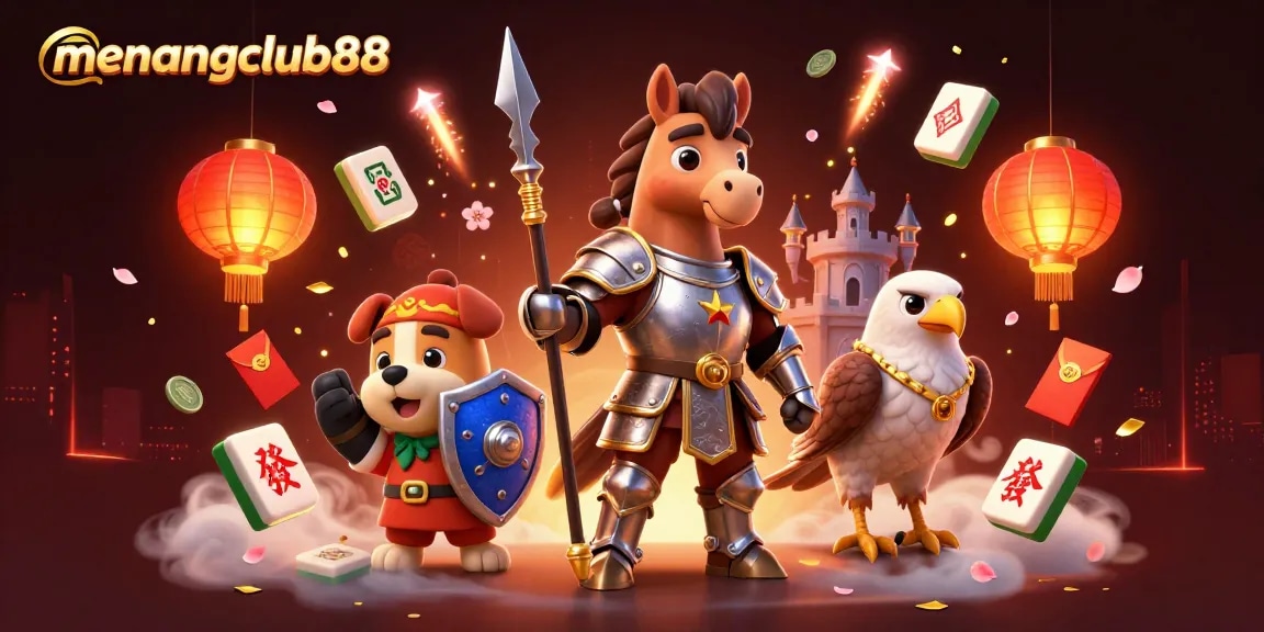 Win big at menangclub88 with thrilling adventures in a vibrant casino-themed illustration.