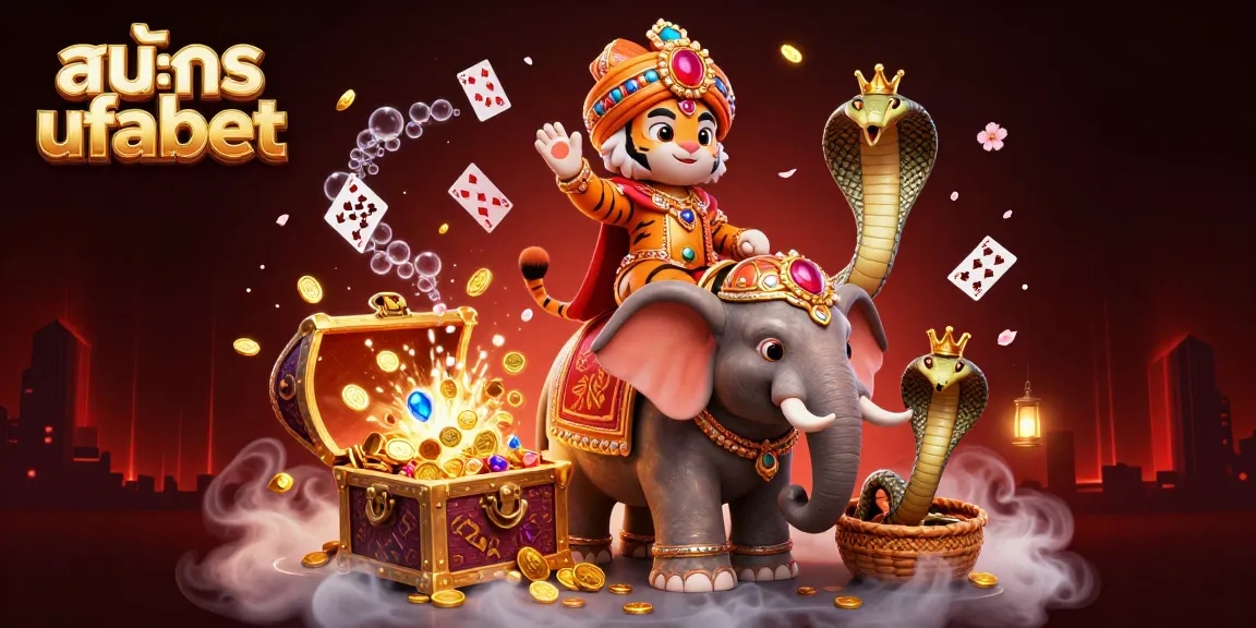 Engage with สมัคร ufabet through the vibrant scene of a royal maharaja tiger, elephant, and treasure.
