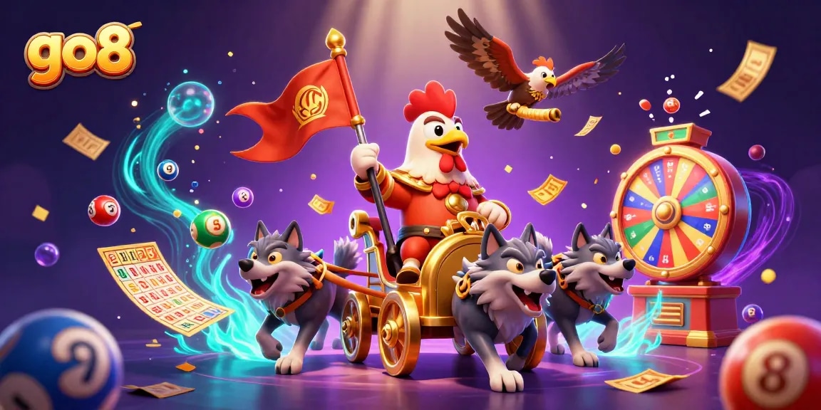 Experience the thrill of go8 with exciting games and explosive jackpots in this vibrant illustration.