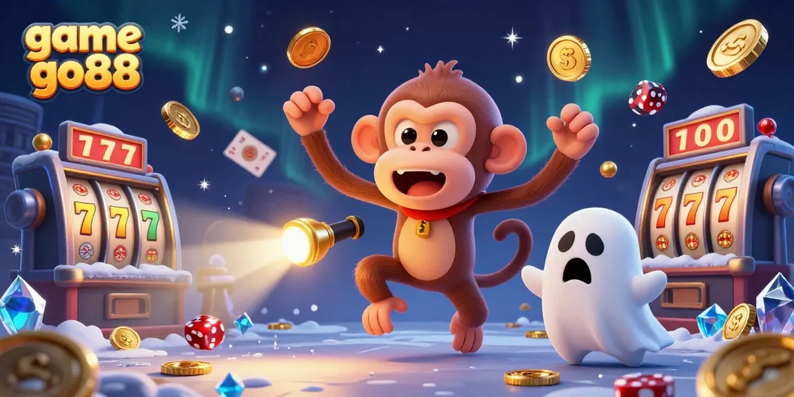 Engage in exciting game go88 action with golden juggling poltergeist and curious puppy in a dynamic casino scene.