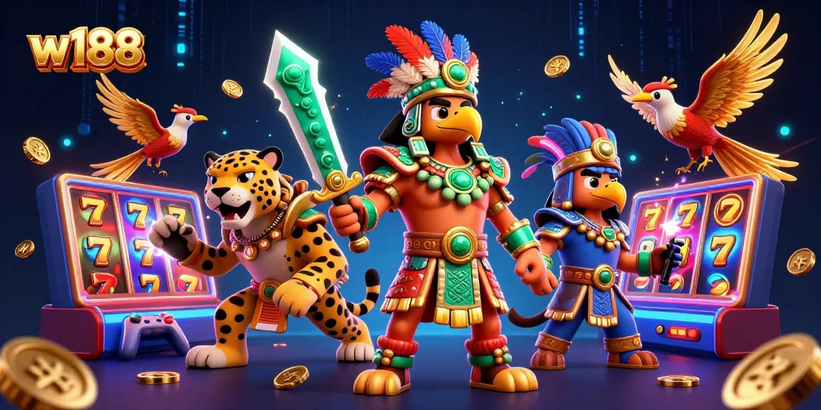 Experience the excitement of w188 with vibrant slot games featuring dynamic characters and gold coins.
